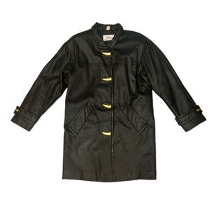 Worthington Vintage Black Leather Coat EUC, gold toggle buttons size‎ S.
